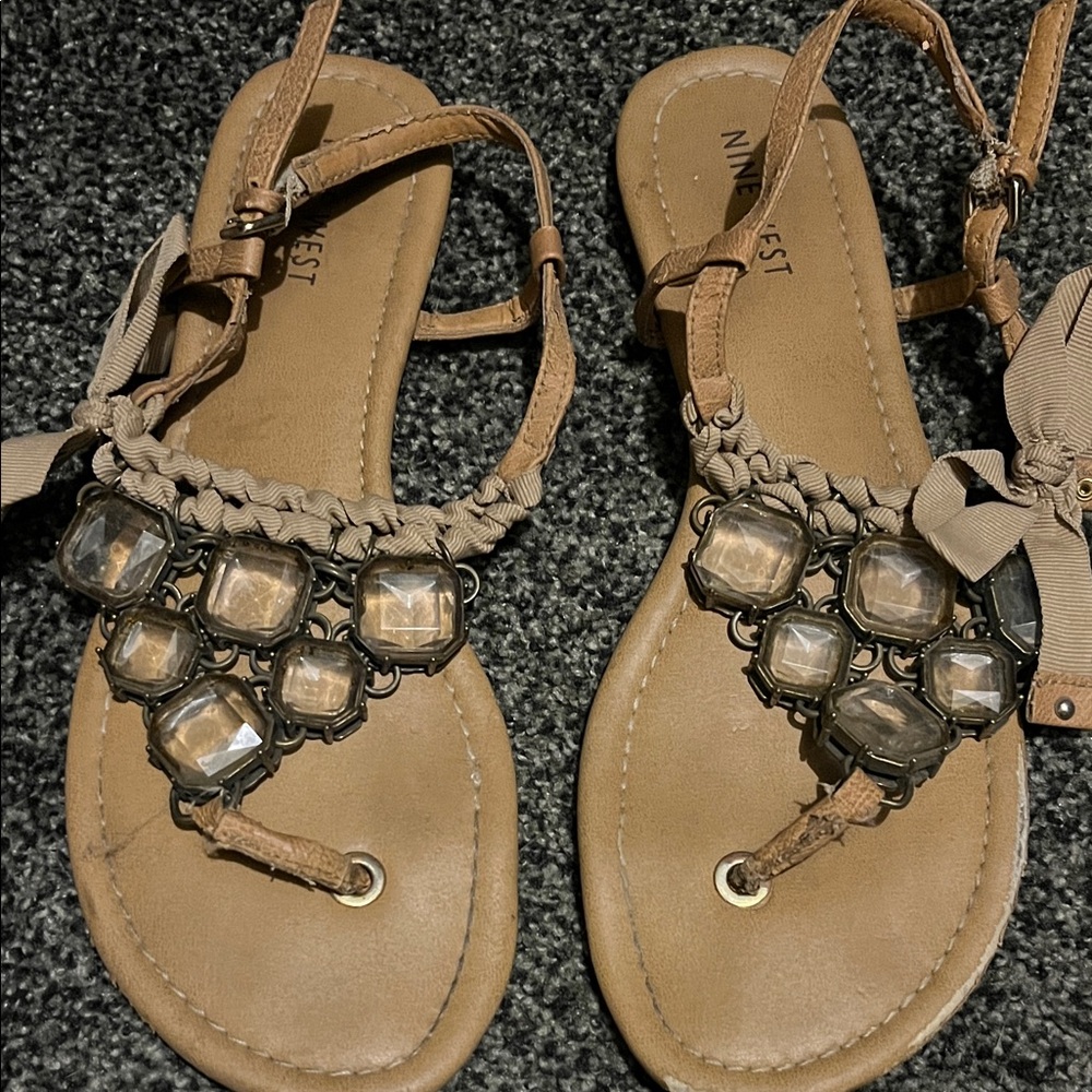 Nine West Brown Sandals with Jewel Details